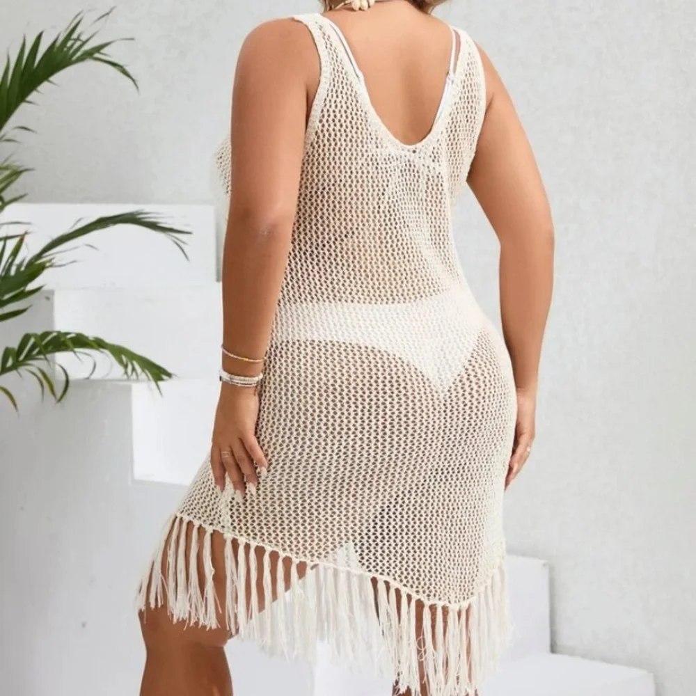 PLUS! Boho Fringe Hem Coverup Crochet Swim Coverup - Picture 2 of 6